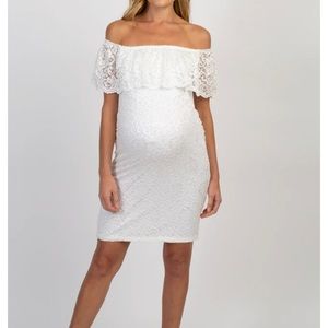 PinkBlush White Lace Off Shoulder Fitted Maternity Dress
